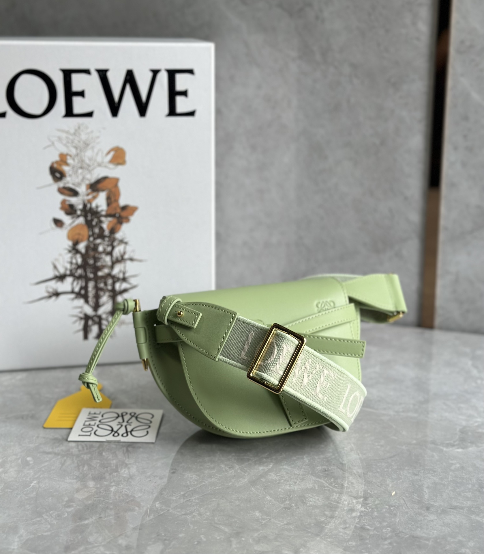 Loewe Mini Gate Dual Bag in Soft Calfskin and Jacquard Green